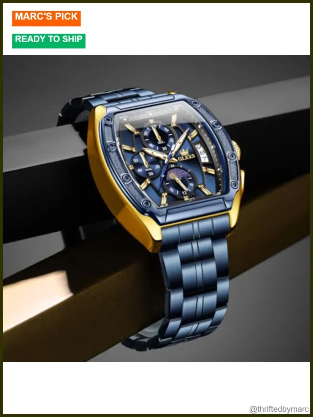 Men's Square Chronograph Quartz Watch with Stainless Steel or Leather Band Date
